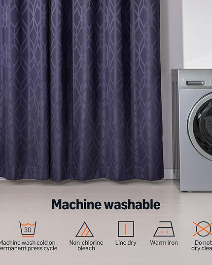 Amazon Basics Jacquard 2-Piece 100% Blackout Curtains, Living Room and Bedroom Drapes, Thermal Insulated Window Treatment, 42"x95", Dark Blue