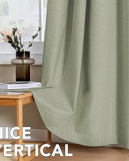 H.VERSAILTEX Linen Curtains 100% Blackout Curtains for Bedroom 84 inch Long Full Light Blocking Nature Linen Blended Window Curtains for Living Room Nickel Grommet (2 Panels, Heathered Tea)