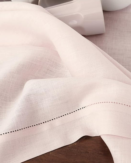 Solino Home Pink Linen Napkins Set of 4-100% Pure Linen Hemstitch Dinner Napkins 20 x 20 Inch for Christmas - Classic Hemstitch