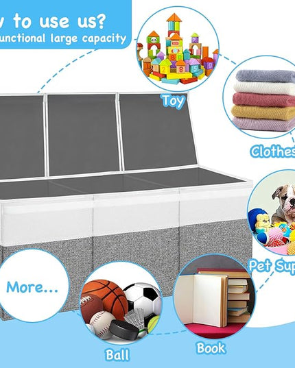 Large Toy Box Chest,Toy Storage Organizer,Storage Bins with Lids,Stuffed Animal Storage,Toy Bins for Kids,Toddlers,Baby,Girls,Nursery,Living room,playroom(Grey)
