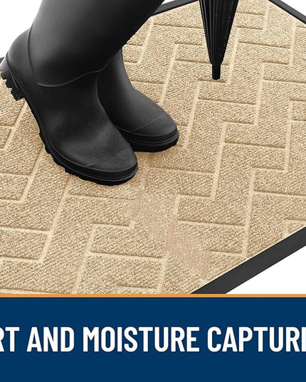 OLANLY Front Door Mat Indoor Outdoor Entrance, Waterproof All-Season, All-Weather Doormat, Sturdy Natural Rubber, Low Profile, Easy Clean Patio Porch Entryway Mat, Herringbone Brick (Beige, 29.5x17)