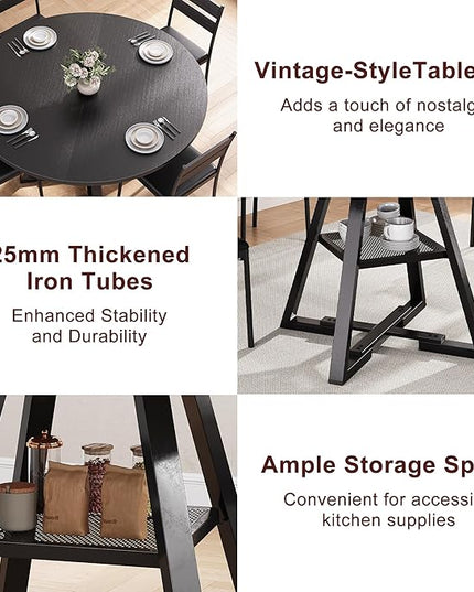 Round Dining Table for 4,Kitchen Dining Room Circle Dinner Pedestal Table,Space Saving Wood Kitchen & Dining Room Furniture (Black, 42In)
