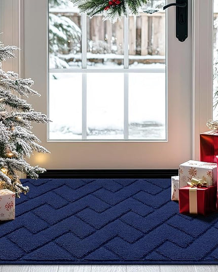 hicorfe Indoor Doormat,Front Back Door Mat TPR Backing Non Slip Mats 20"x31.5" Absorbent Resist Dirt Entrance Doormat Inside Floor for Entryway Washable Low-Profile(Navy Blue)