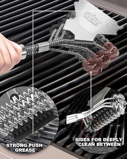 Grill Brush and Scraper Bristle Free – Safe BBQ Brush for Grill – 18'' Stainless Grill Grate Cleaner - Safe Grill Accessories for Porcelain/Weber Gas/Charcoal Grill – Gifts for Grill Wizard
