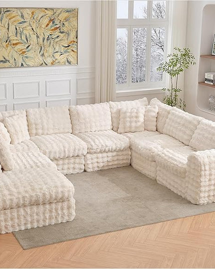 TYBOATLE 135’’ Boneless Slow-Rebound Memory Foam Couch, Cloud Sectional Couches for Living Room w/Upgraded Fabric, Deep Seat Comfy Fluffy U Shaped Modular Sectional Sofa w/Chaise (Beige, 8U)