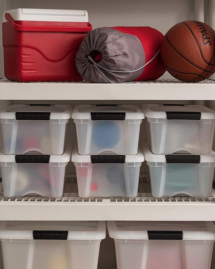 IRIS USA 13 QT Plastic Storage Box with Lid and Latches - 6 Pack - BPA-Free, Discreet Organizing Solution, Durable Nestable Stackable Containers, Secure Pull Handle - Pearl