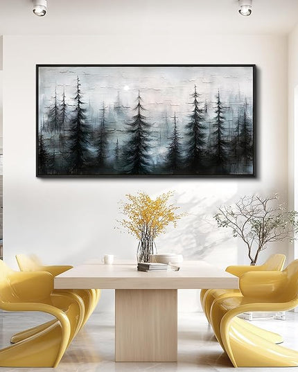XIGUANGART Large Canvas Wall Art Misty Forest Landscape Pictures Nature Farmhouse Abstract Watercolour Painting Wall Decor Living Room, Bedroom Home Office Mural Decorations Artwork Black Framed