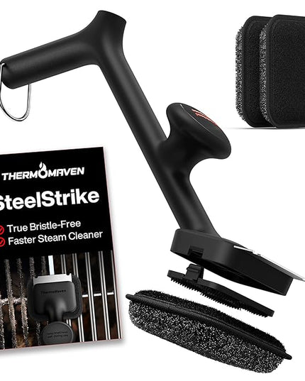 ThermoMaven BBQ Grill Brush Bristle Free - 17" Safe Steam Grill Cleaner Brush with Scraper and 3 Brush Heads for Porcelain/Gas/Charcoal Grill Outdoor Grill Barbecue Cleaner