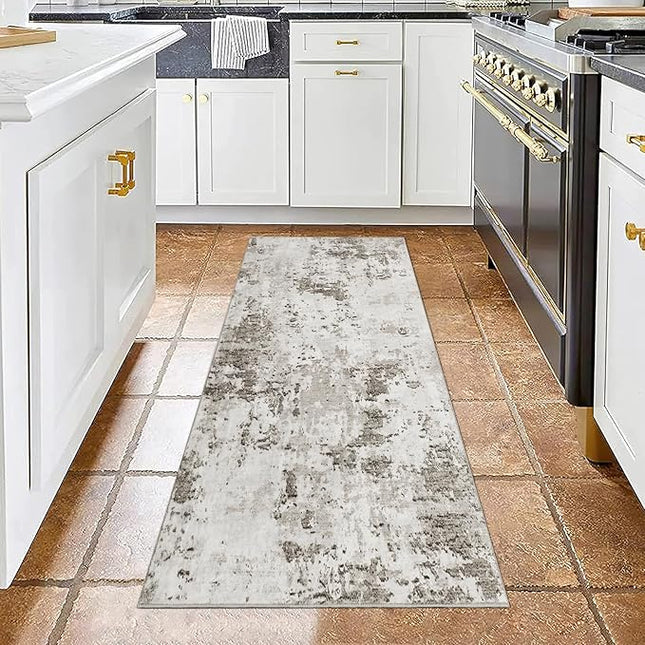 Modern Abstract Runner Rug 2x5 Washable Non Slip Stain Resistant Rug for Bedroom Living Room Non Shedding Low Pile Indoor Floor Cover,Taupe/Beige
