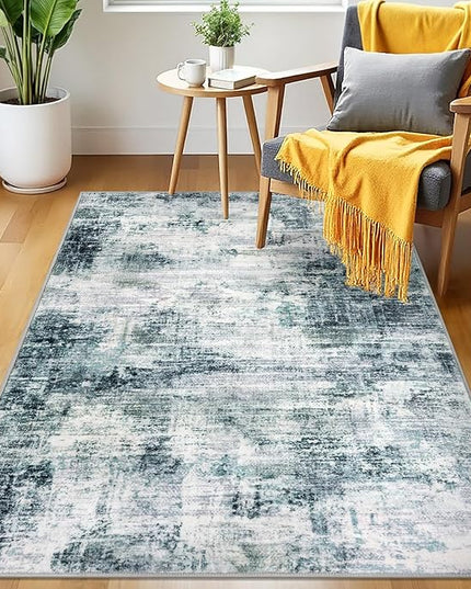IOHOUZE Abstract Area Rug 3x5 Ft Washable Rugs for Entryway Indoor, Non Slip Kitchen Rug Printed Faux Wool Throw Rugs with Rubber Backing, Indoor Door Mat for Entrance Foyer Living Room, Sage Grey