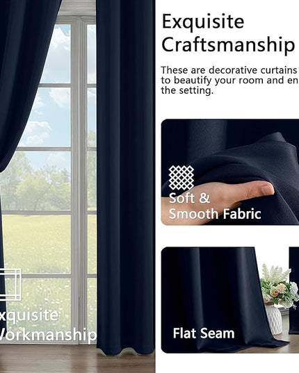 Simplebrand Navy Blue Room Darkening Curtains for Bedroom Living Room 108 Inches Long 2 Panels Set, Thermal Insulated Curtains & Drapes, Solid Grommet Noise Reducing Window Treatment, W50 x L108 Inch