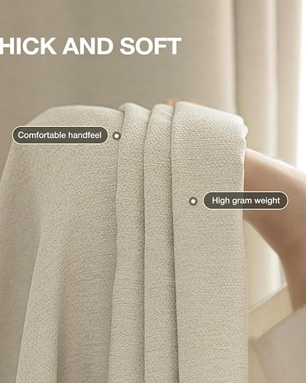 Blackout Curtains 108 inch Length 2 Panels for Living Room, Linen-Look Textured Room Darkening Thermal Insulated Noise Reduction Farmhouse Drapes for Bedroom (W52xL108, Cream)