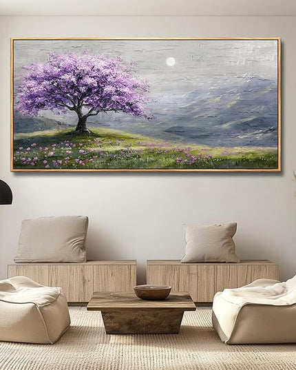 FUHAIHUA Wood Framed Canvas Wall Art For Living Room Wall Decor For Bedroom Office Wall Decoration Purple Tree Painting Farmhouse Pictures Artwork Room Aesthetic Home Decor 20x40 In