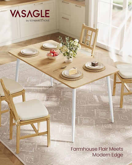 VASAGLE Dining Table, Dining Room Table for 4-6 People, Modern Farmhouse, for Kitchen, Quick Assembly, Heat-Resistant Surface, 29.5 x 55.1 x 29.5 Inches, Golden Oak and Cloud White UKDT100N01V2