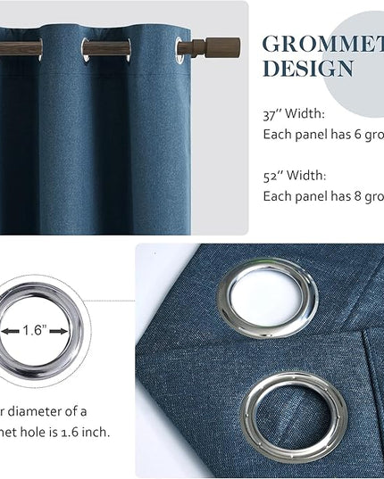 Denim Blue Full Blackout Linen Curtains 95 Inches Long for Living Room, Farmhouse Lightweight Completely Blackout Long Curtains for Boys Room Bedroom, Denim Blue, W52 x L95, 2 Panels