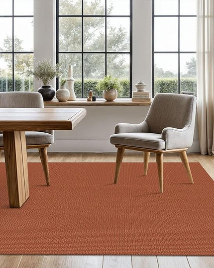 KOZYFLY Washable Area Rug 5x7 ft Rubber Backed Non Slip Rugs for Living Room Braided Cotton Bedroom Rug Woven Office Rugs Indoor Outdoor Floor Carpets for Dining Bedroom Living Room, Orange/Tan