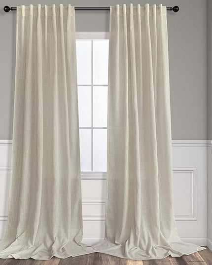 Pitalk Rustic Farmhouse Curtains 60 Inch Wide for Living Room Extra Large Beige Linen Drapes Semi Sheer Room Divider Curtain for Patio Sliding Glass Door 2 Panel Back Tab Pocket Width 60 x 96 Long Tan