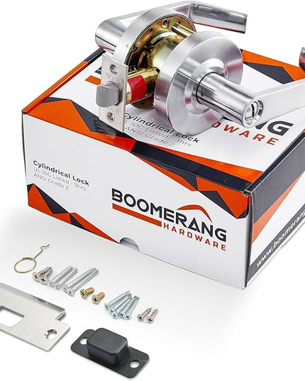 Boomerang Privacy/Bathroom Function - ADA Commercial Door Lever Lock - Heavy-Duty Locking Door Handle, Cylindrical Lever Lock, Non-Handed Grade 2, Satin Chrome (US26D), Privacy/Bathroom