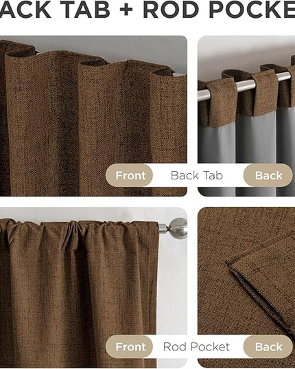 Joydeco Blackout Curtains for Bedroom - 63 Inch Long 100% Light Blocking 2 Panels Cappuccino Drapes, Thermal Insulated Room Darkening Curtains, Linen Textured for Living Room, Rod Pocket & Back Tabs