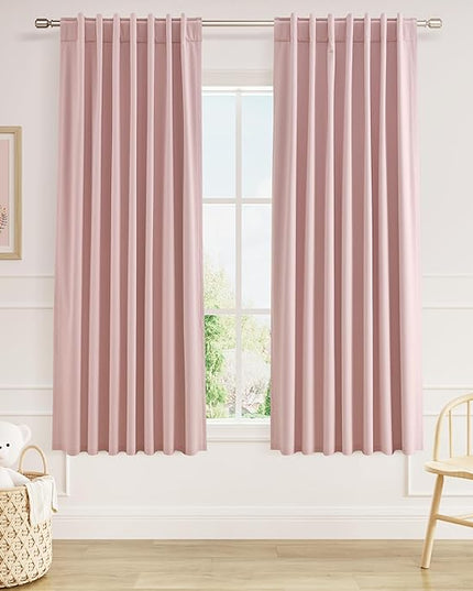 Guken 100% Blackout Linen Curtains 63 Inch 2 Panels Set for Girl's Bedroom, Living Room, Nursery, Back Tab Thermal Insulated Black Out Drapes Room Darkening, Pink