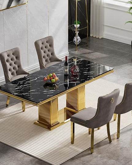 HomVent 68.11'' Faux Marble Dining Table Set for 4, Modern Rectangle Kitchen Table Set with Faux Marble Table Top & Stainless Steel Base for Kitchen Dining Room
