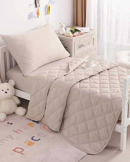 NTBAY Toddler Bedding Set - 4 Piece Soft and Breathable Crib Bedding Set for Boys and Girls, Includes Quilted Comforter, Fitted Sheet, Flat Top Sheet and Envelope Pillowcase, Taupe