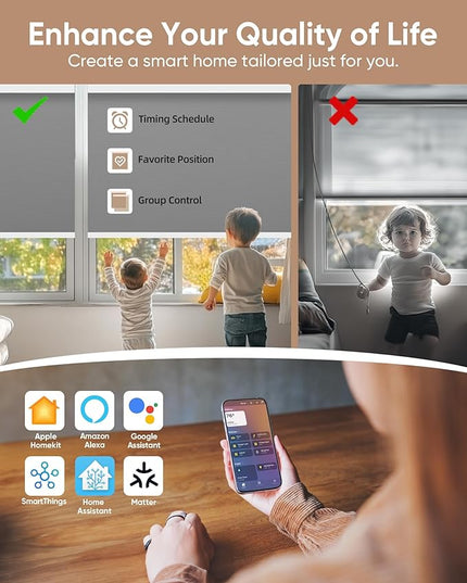Kincmo Motorized Blinds with Remote,100% Blackout Motorized Roller Shades Work with Apple Homekit,Alexa,Google, Custom Electric Blinds with App,Voice Control (Vinyl Grey)