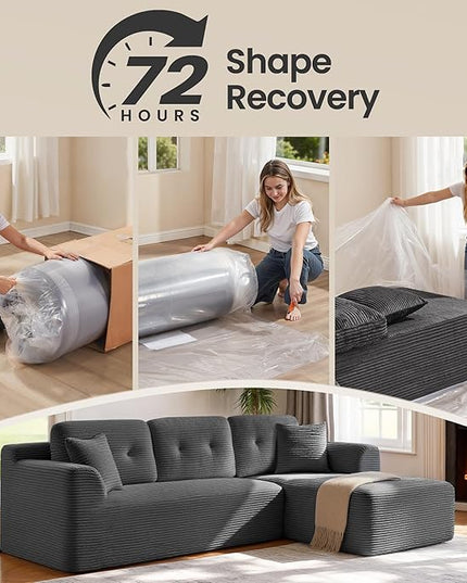 VASAGLE 108.3 Inches Boneless Couch with Chaise, Modular Sectional Sofa, Modern Cloud Couch with Deep Seat, L-Shape Corduroy Sofa for Living Room, Right-Facing Chaise, Bedroom, Slate Gray ULCS182GN01