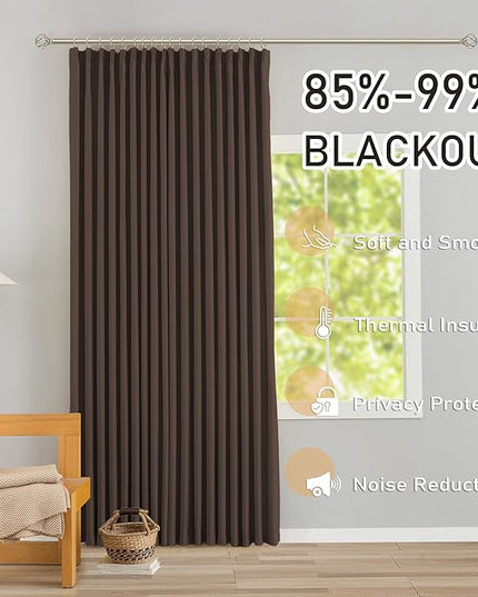 DONREN Brown Pinch Pleated Blackout Curtains with Hooks - 144 inches Extra Long Room Darkening Thermal Insulated Window Curtain Panels for High Ceiling Living Room 2 Panel 40" Wx144 L
