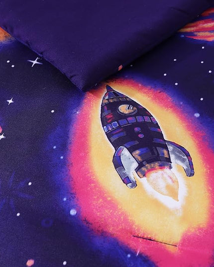 Full Size Comforter Set for Boys-7 Pieces Space Rocket Full Bedding Sets for Kids, Ultra Soft Bed in A Bag with Sheets
