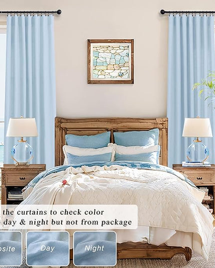 Pitalk Light Blue Curtains 84 Inch Length for Living Room Dining 2 Panel Back Tab Pocket Pleated Semi-Sheer Linen Coastal Drapes Pale Blue Curtain for Nursery Boy Bedroom Baby Pastel Blue 52x84 Long