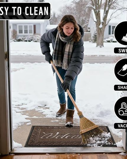 Yimobra Welcome Mat, Heavy Duty Sturdy Door Mats for Home Entrance Outdoor Indoor, Front Doormat for Outside Patio Floor Entry Porch Garage Office, Waterproof, Low Profile, 36x24, Coffee