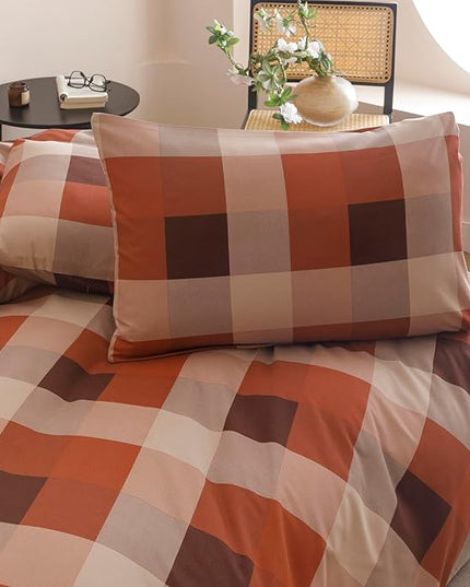 CLOTHKNOW Rust Plaid Twin/Twin XL Comforter Set 3Pcs Buffalo Check Bedding Comforter Sets Plaid Comforter Soft Lightweight Fluffy