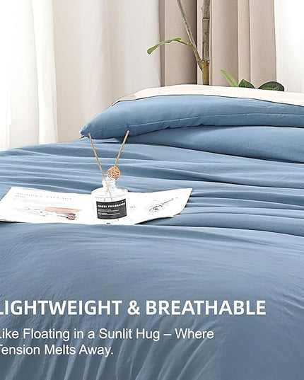 Litanika King Comforter Set Grayish Blue, 3 Pieces Lightweight Solid Bedding Comforter Set, All Season Fluffy Bed Set (104x90In Comforter & 2 Pillowcases)