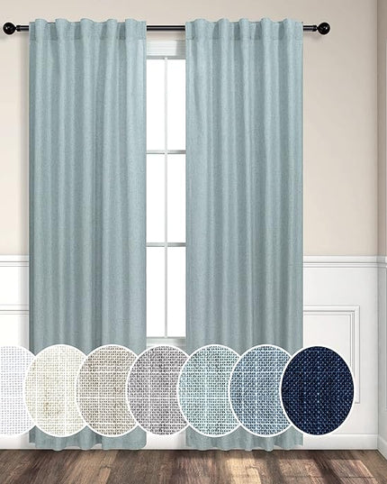 Seafoam Curtains 38 Inch Wide for Small Window 2 Panels Back Tab Rod Pocket Semi Sheer Linen Skinny Sea Green Blue Curtains for Bedroom Entryway Front Door Closet Coastal Decor Teal Grey 38x84 Length