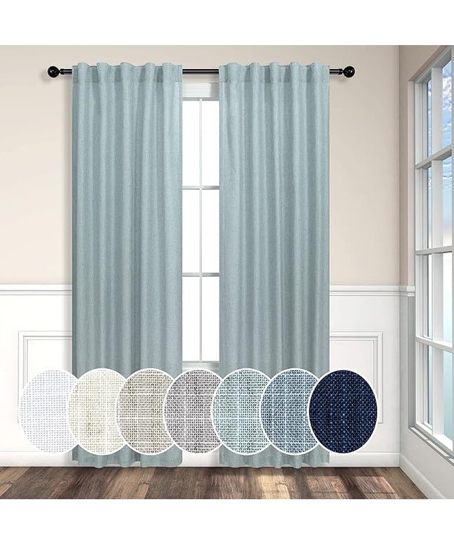 Seafoam Curtains 38 Inch Wide for Small Window 2 Panels Back Tab Rod Pocket Semi Sheer Linen Skinny Sea Green Blue Curtains for Bedroom Entryway Front Door Closet Coastal Decor Teal Grey 38x84 Length