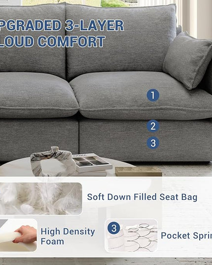 Cloud Modular Sectional Sofa, Waterproof Down Filled Sectional Sofa, High Backrest Loveseat Sectional Couches for Living Room, Modern Modular Couch with Removable Cover, Dark Gray