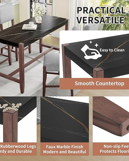 P PURLOVE 5 Piece Kitchen Table Set Counter Height Dining Table Set with Rectangle Table and 4 Cushioned Chairs for Small Place,Pub Kitchen