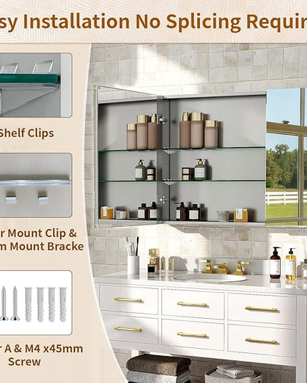 BEAUTYPEAK 36 x 26 Inch Medicine Cabinet with Mirror, Wall Mounted Bathroom Mirror Cabinet, Medicine Cabinet Mirror with Storage & Adjustable Shelves