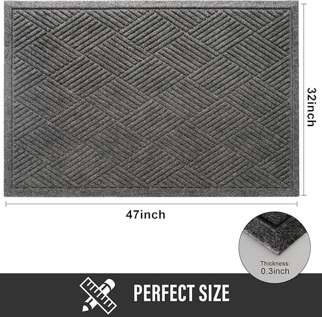 Sturdy Front Door Mat, Absorbent Muddy Dirt Resist Welcome Door Mats Outdoor Indoor, Stain and Fade Resistant, Non-Slip Rubber Backing Low Profile Doormat for Entryway, 47×32, Grey