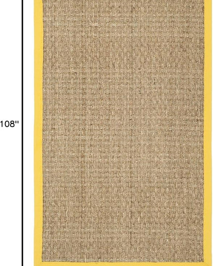 SAFAVIEH Area Rug 6x9 - Natural Fiber Collection - Natural & Gold, Seagrass, Basketweave Pattern with Border (NF114X)