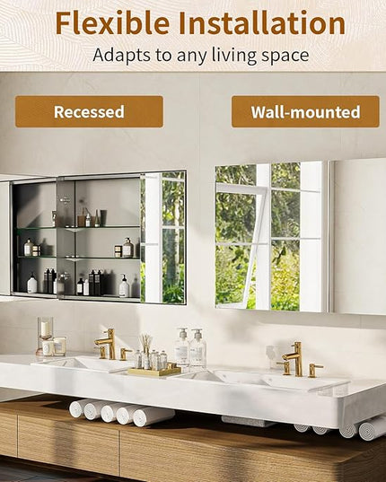 BEAUTYPEAK 36 x 26 Inch Medicine Cabinet with Mirror, Wall Mounted Bathroom Mirror Cabinet, Medicine Cabinet Mirror with Storage & Adjustable Shelves
