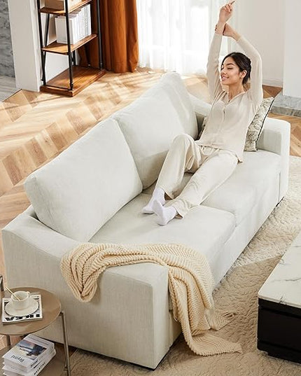 ABCASA L Shaped Sofa Couch with Wide Armrest for Living Room,Removable Cushion Cover, Modern Premium Linen 3 Seater Sofas for Small Space, Office, Apartment, Ivory