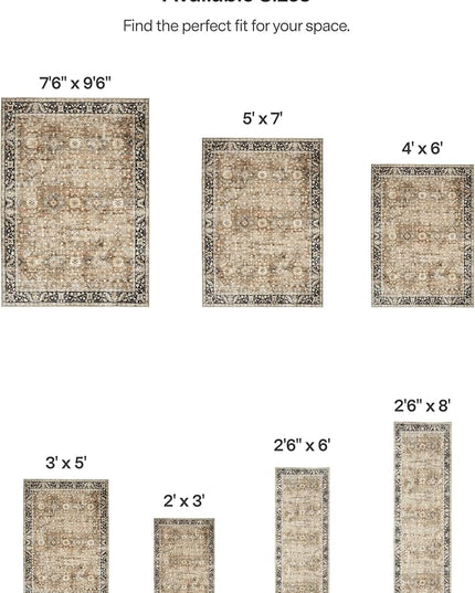 ReaLife Rugs Machine Washable Area Rug Runner - Living Room Bedroom Bathroom Kitchen Entryway Office - Padded Low Pile Stain Resistant Premium - Boho Farmhouse Vintage - BEV - Beige Tan Brown 3' x 5'