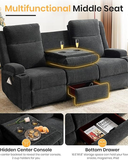 Manual Reclining Sofa,Loveseat Recliner Sofa with Drop Down Table, 3 Seater Recliner Sofa with Storage for Living Room & Home Theater & RV