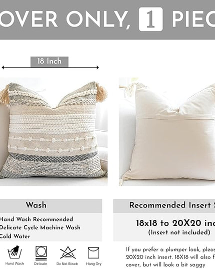 BlissBlush Gray Boho Throw Pillow Cover 18x18 Grey Decorative Accent Pillow for Couch Square Woven Textured Pillowcase Modern Farmhouse Pillow for Bed Bohemian Pillow Cover (Pack of 1)