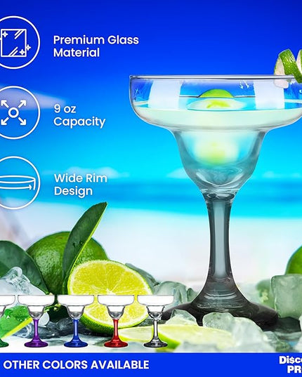 DISCOUNT PROMOS 10 Margarita Glasses Set, 9 oz. - Classic, Smooth, Barware, Glassware - Black