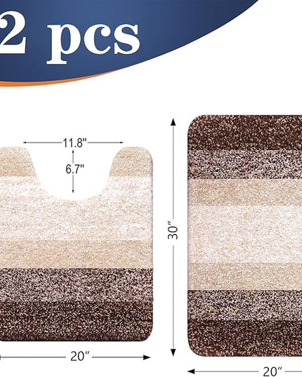 OLANLY Bathroom Rug Set 2 Piece, Soft Absorbent Microfiber Bath Mats and U-Shaped Contour Toilet Rug, Non-Slip, Machine Wash Dry, Plush Shaggy Bath Mats for Bathroom (30"x20"+24"x20", Brown)