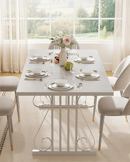 Dining Table for 4-6 People, 70.87'' Rectangular Dinner Table Modern Artistic Openwork Metal Legs for Dining Room, Kitchen, Living Room