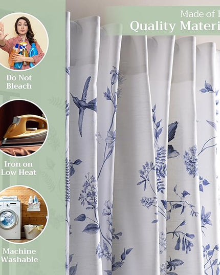 Maison d' Hermine Curtains for Living Room 100% Cotton 108 inch Length Two Panels Light Filtering Curtains for Bedroom Windows with Rod and Loop Pockets Drapes (Neo Ipomee White, 50" W x 108" L)